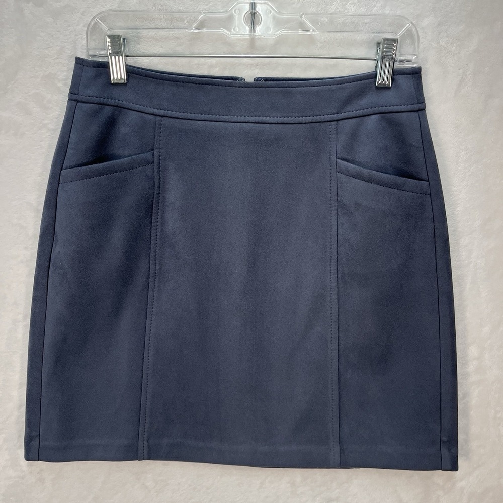 LOFT Faux Suede Mini Skirt Womens 2 Navy A-Line Pockets Casual Coastal Summer